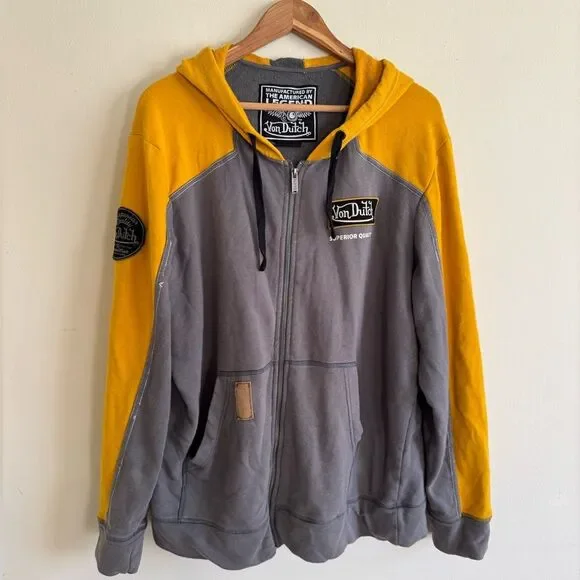 Von Dutch American Made zip up Hoodie jacket XL yellow grey - Picture 7 of 7